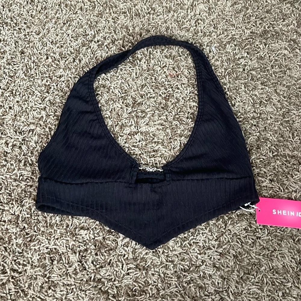 Black halter crop top. NEVER WORN!